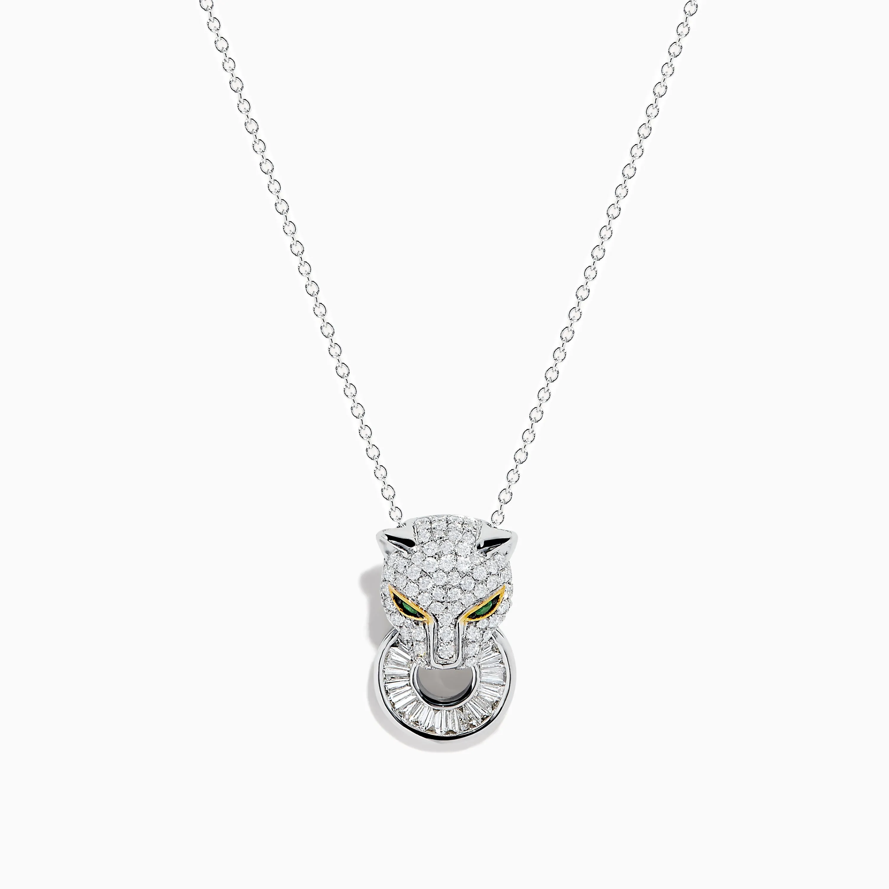 Signature 14K White Gold Diamond and Emerald Panther Pendant sold by Effy
