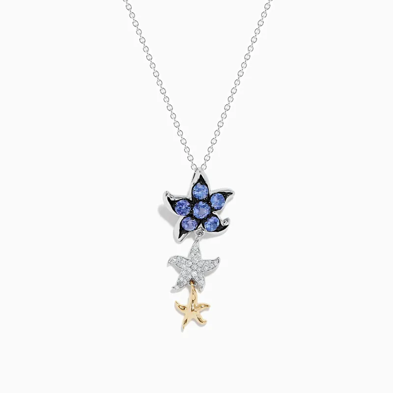 Seaside 14K Two-Tone Gold Tanzanite and Diamond Starfish Pendant sold by Effy