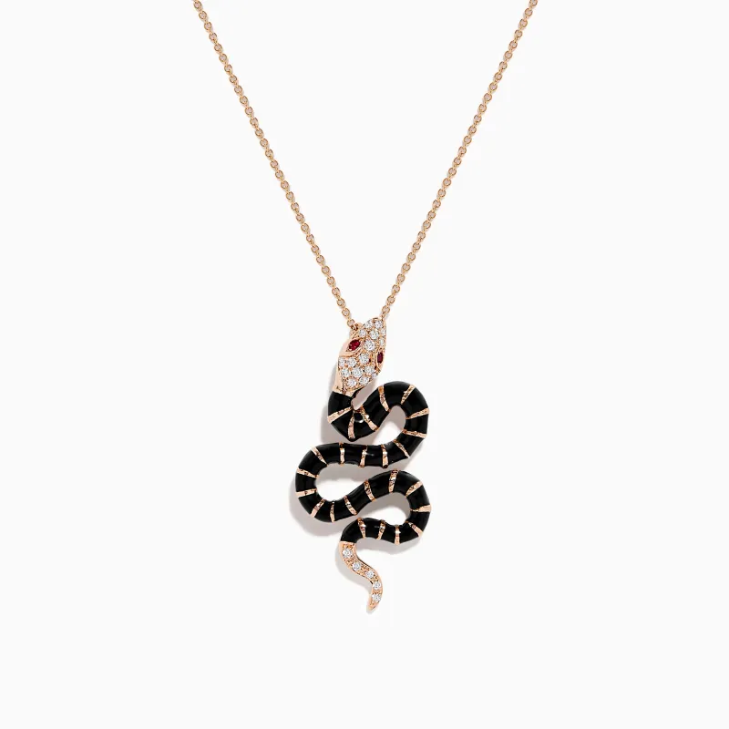Safari 14K Rose Gold Diamond, Ruby, and Enamel Snake Pendant sold by Effy