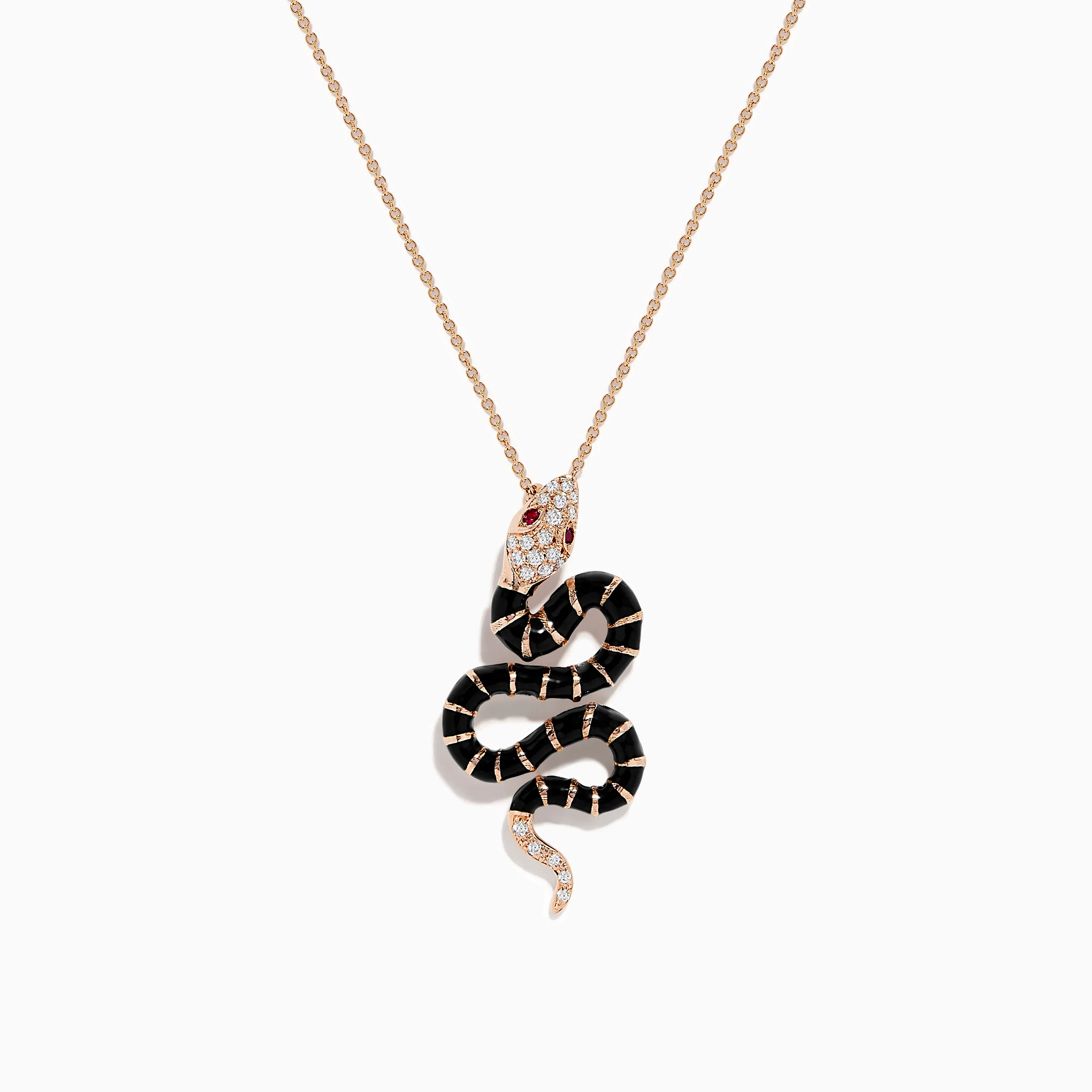 Safari 14K Rose Gold Diamond, Ruby, and Enamel Snake Pendant sold by Effy