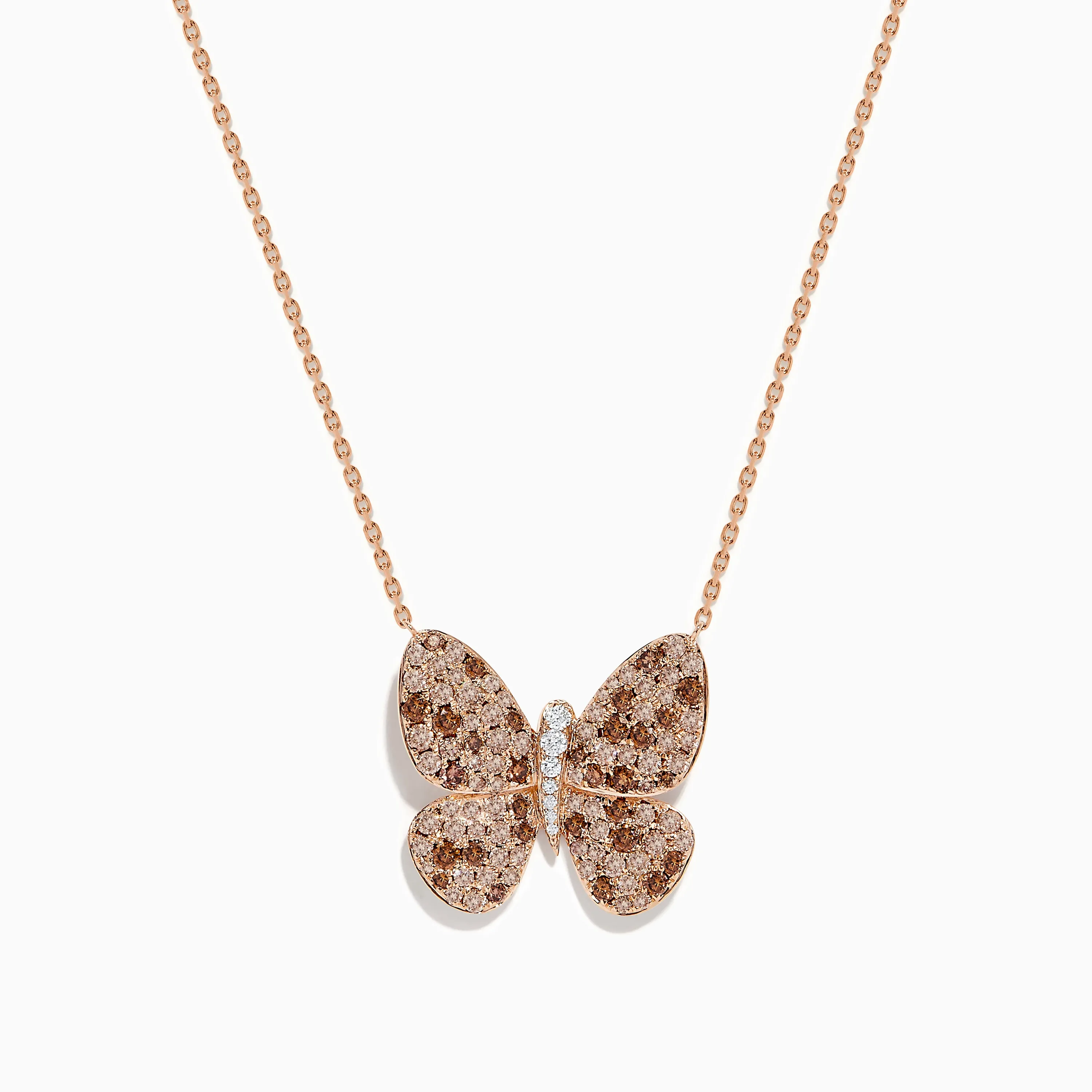 14K Rose Gold Brown and White Diamond Butterfly Necklace sold by Effy
