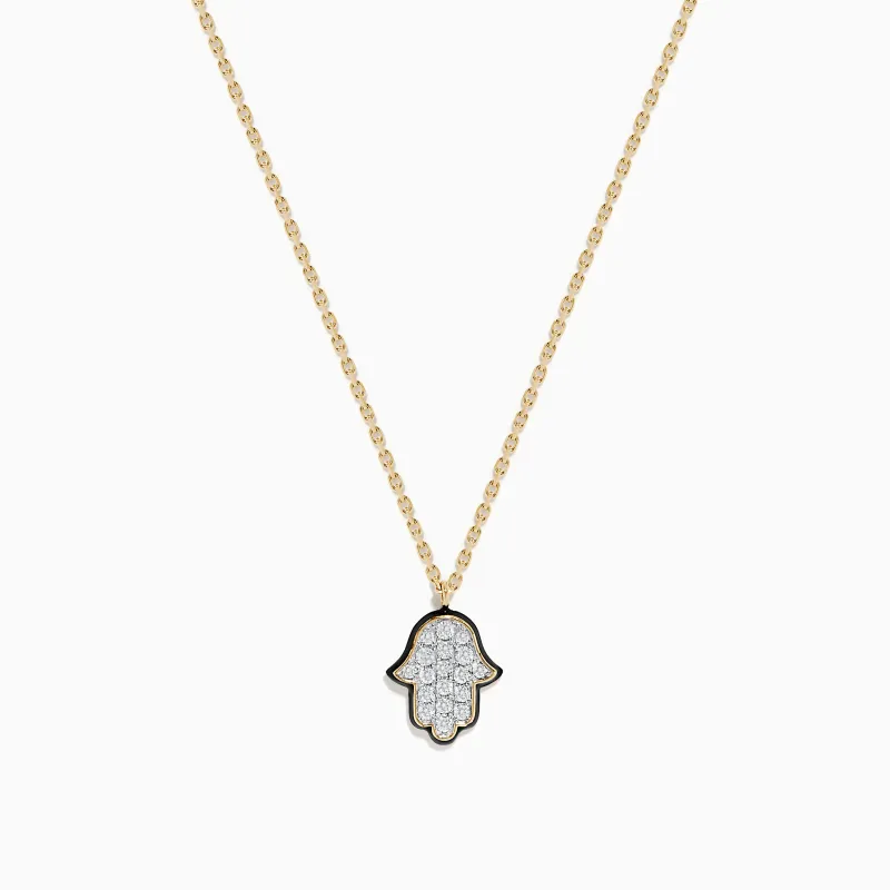 Novelty 14K Yellow Gold Diamond Hamsa Pendant sold by Effy