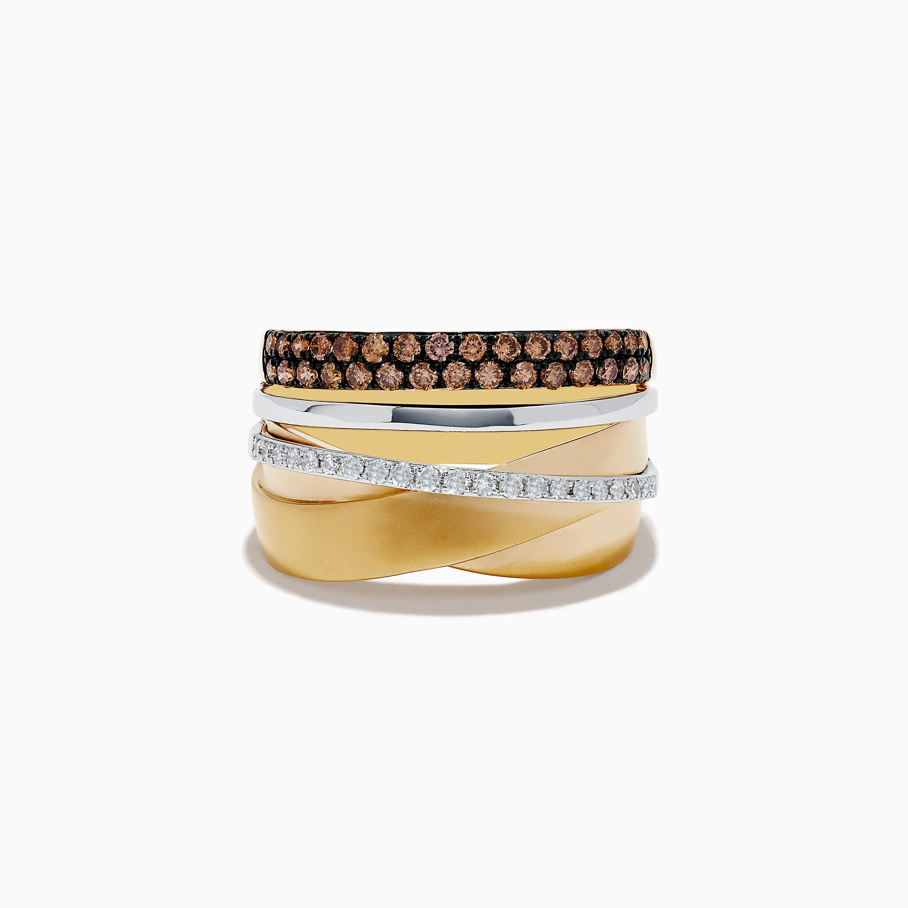 14K Two-Tone Gold Espresso and White Diamond Crossover Ring sold by Effy