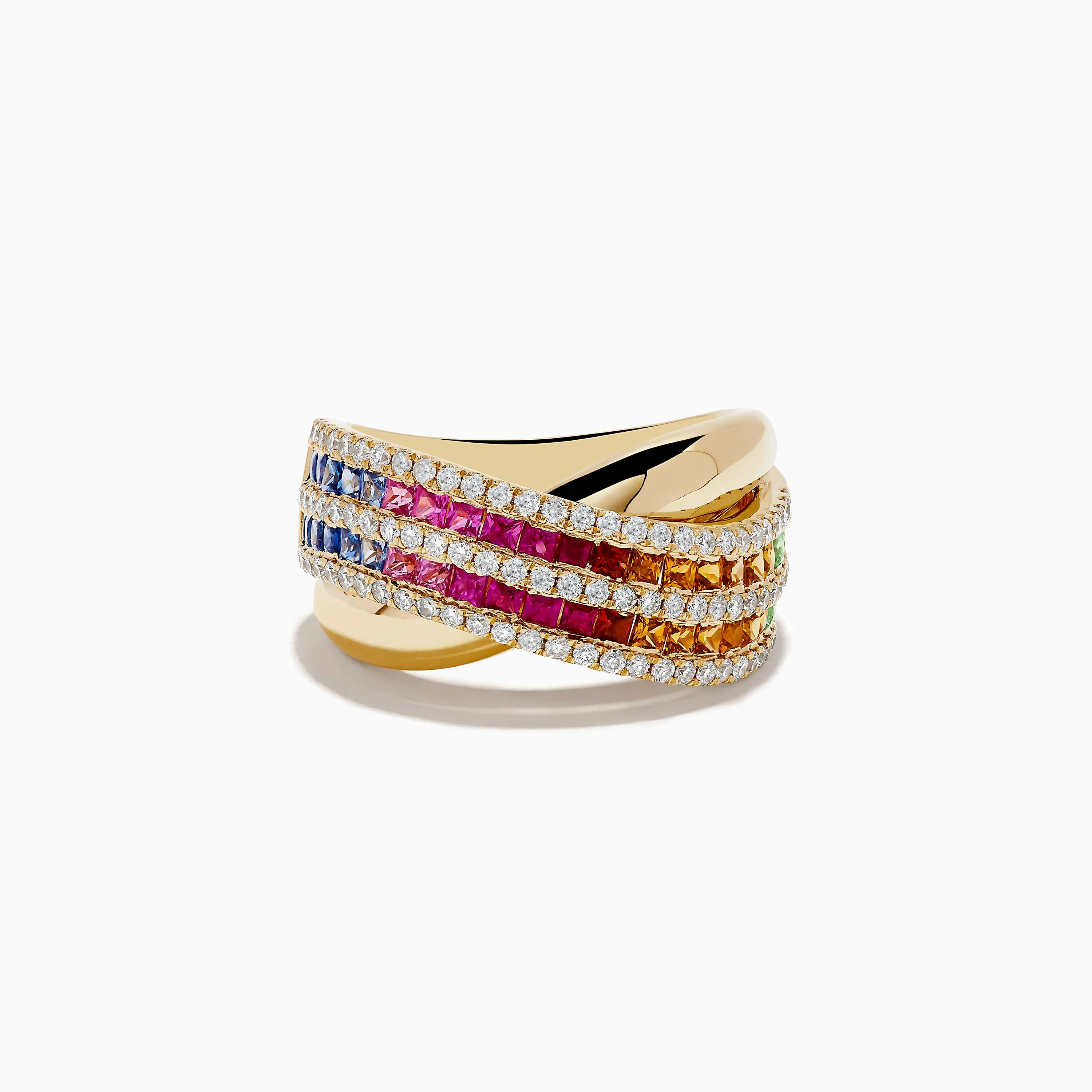 Watercolors 14K Gold Multi Sapphire and Diamond Crossover ring sold by Effy