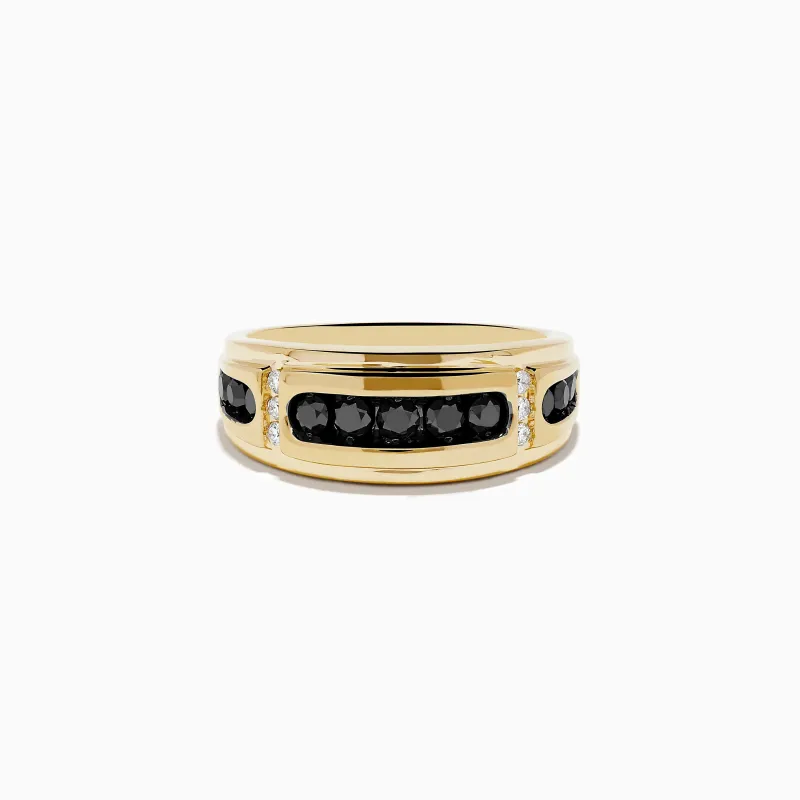Men's 14K Yellow Gold Black and White Diamond Ring sold by Effy