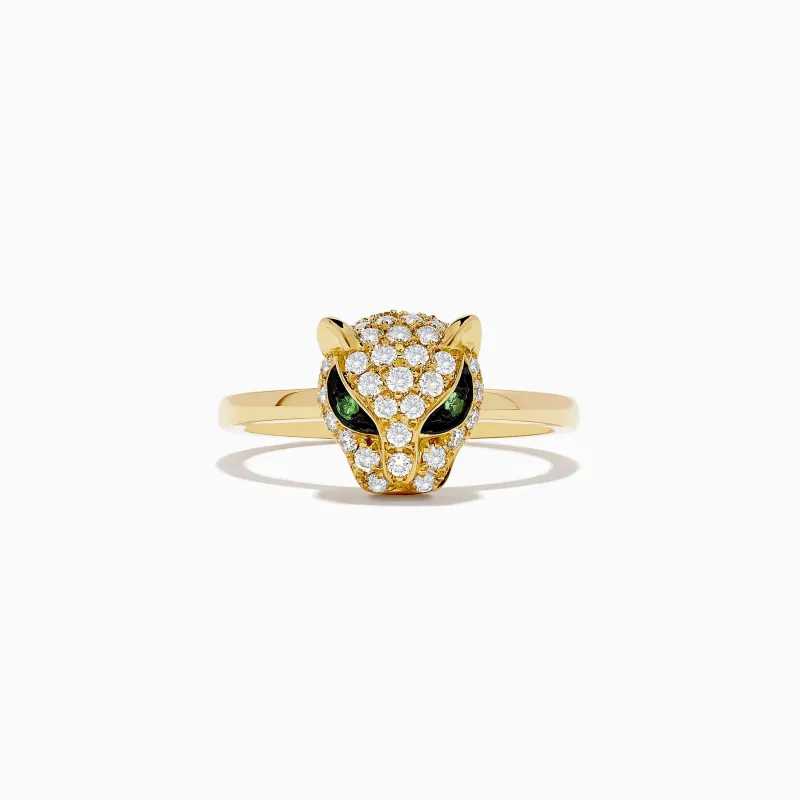 Signature 18K Yellow Gold Diamond and Tsavorite Panther Ring sold by Effy