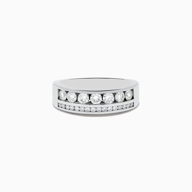 Men's 14K White Gold Diamond Double Channel Set Ring sold by Effy