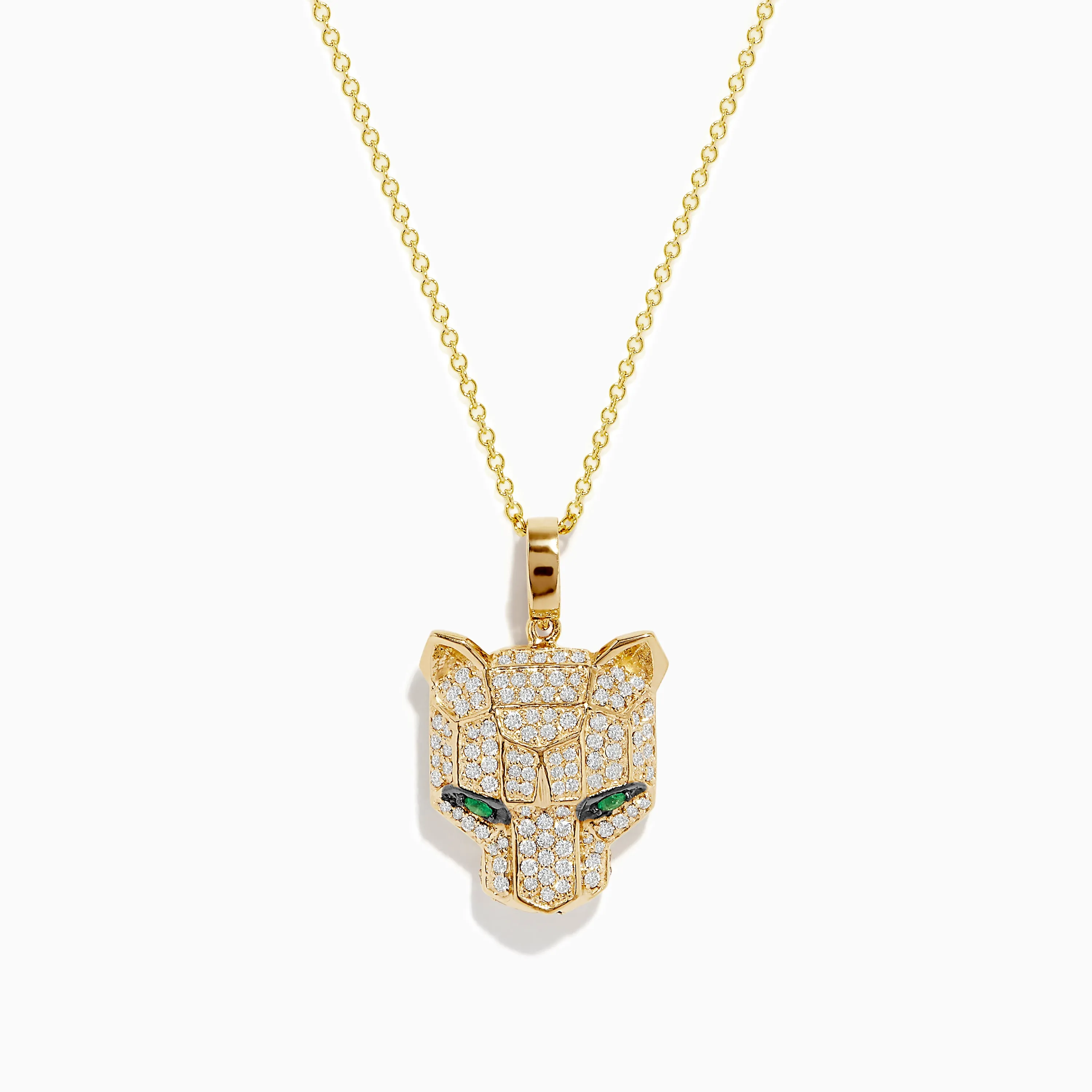 Signature 14K Yellow Gold Emerald and Diamond Panther Pendant sold by Effy