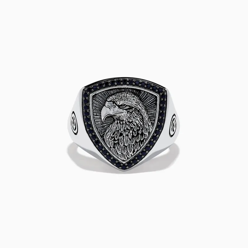 Men's 925 Sterling Silver Black Spinel Eagle Shield Ring sold by Effy