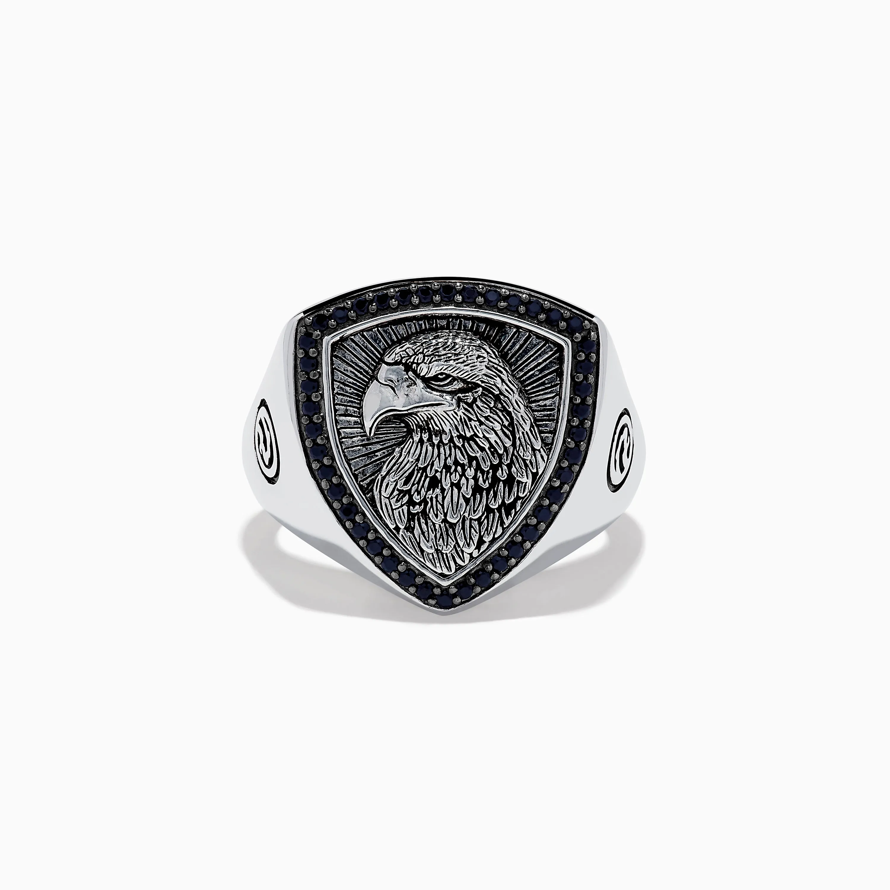 Men's 925 Sterling Silver Black Spinel Eagle Shield Ring sold by Effy
