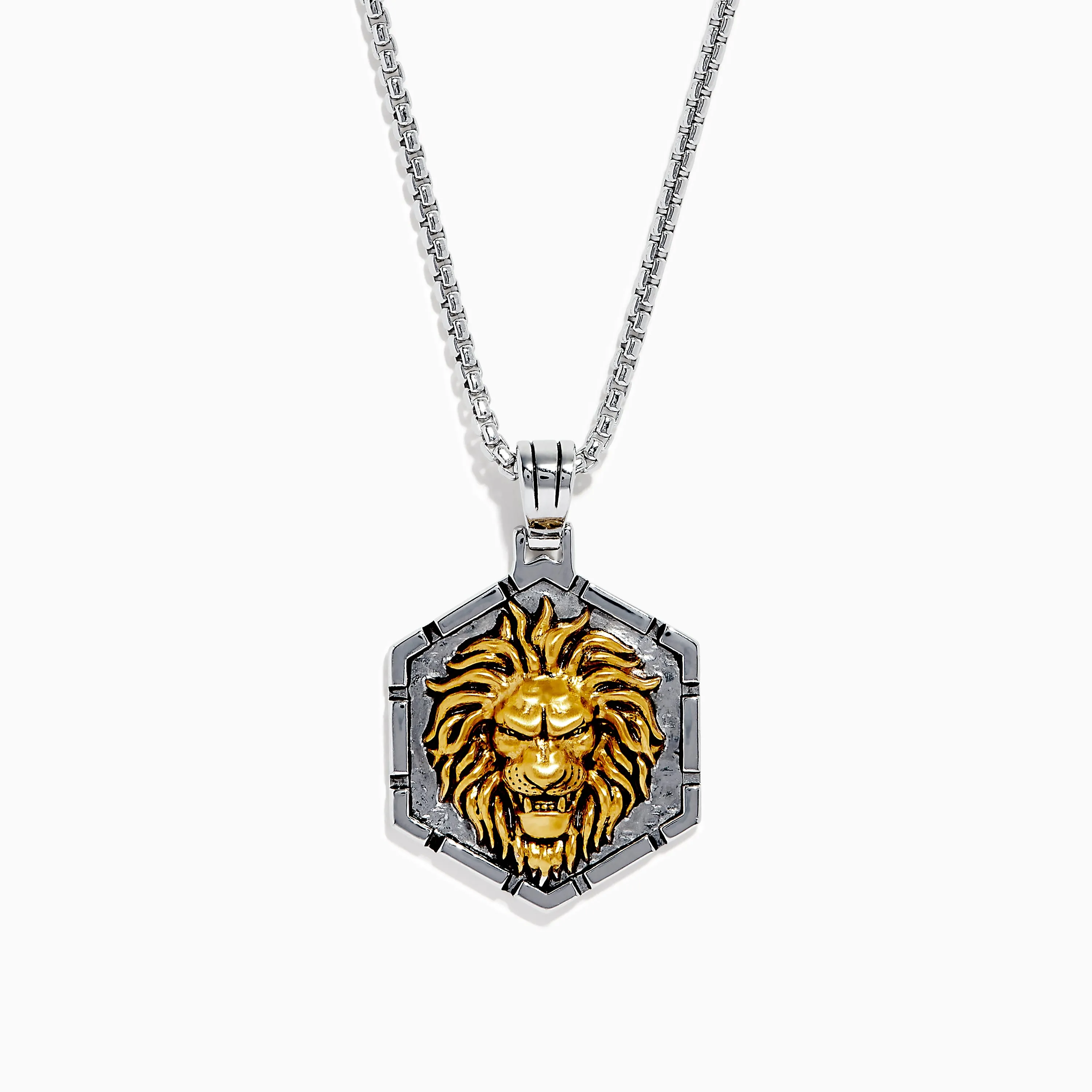 Men's 925 Sterling Silver and Yellow Gold Lion Pendant sold by Effy