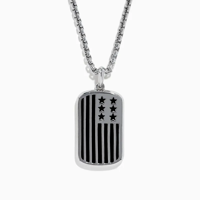 Men's 925 Sterling Silver Onyx Flag Dog Tag Pendant sold by Effy