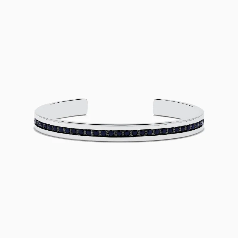 Men's 925 Sterling Silver Black Sapphire Cuff Bangle 4.09 TCW sold by Effy