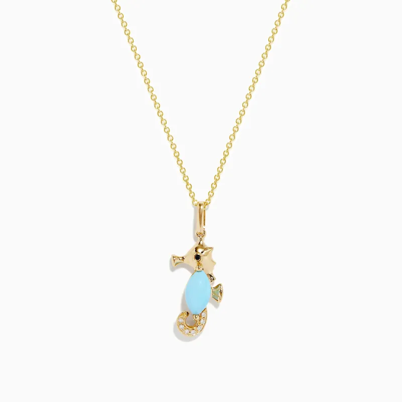 Seaside 14K Yellow Gold Turquoise and Diamond Seahorse Pendant sold by Effy