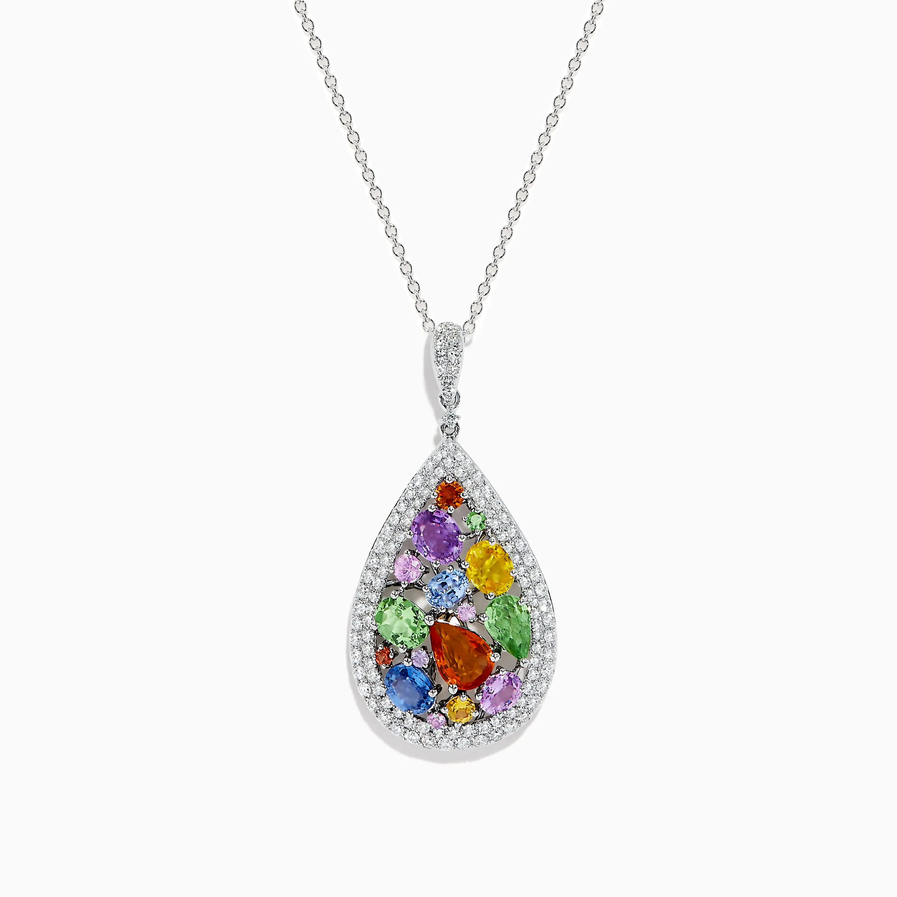Watercolors 14K White Gold Multi Sapphire Diamond Pendant sold by Effy