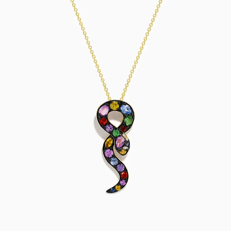 Safari 14K Yellow Gold Multi Sapphire and Diamond Snake Pendant sold by Effy