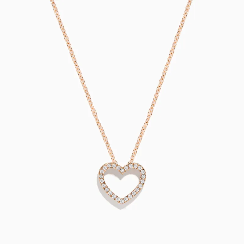 Novelty 14K Rose Gold Diamond Heart Pendant sold by Effy