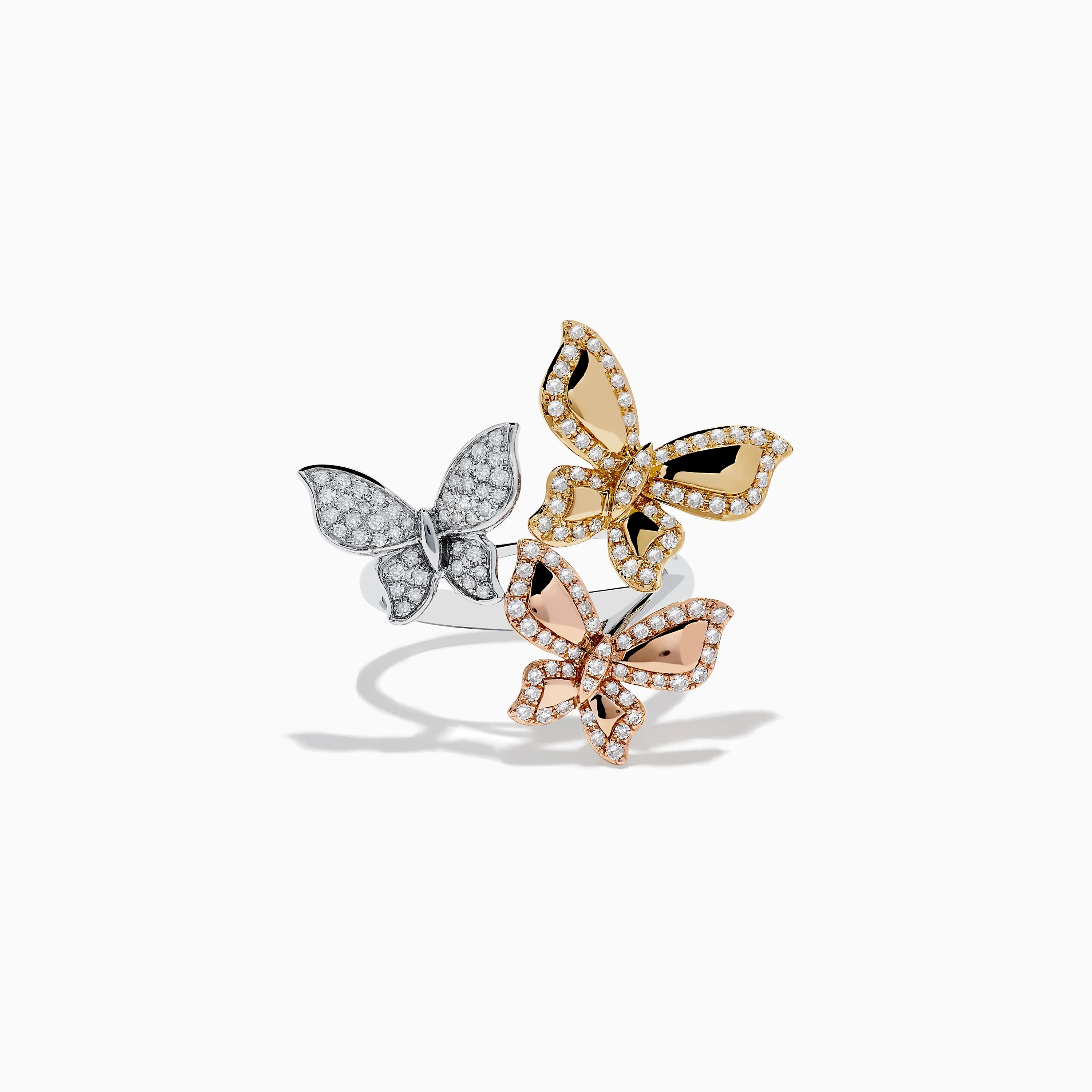 Trio 14K White, Pink and Yellow Gold Diamond Butterfly Ring sold by Effy
