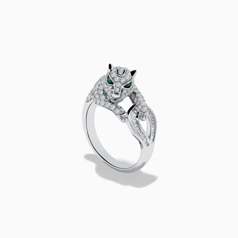 Signature 14K White Gold Emerald and Diamond Panther Ring sold by Effy
