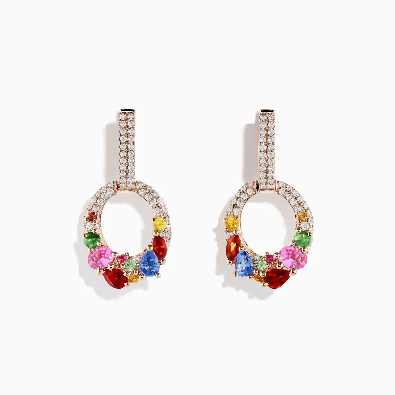 14K Rose Gold Multi Sapphire and Diamond Earrings sold by Effy