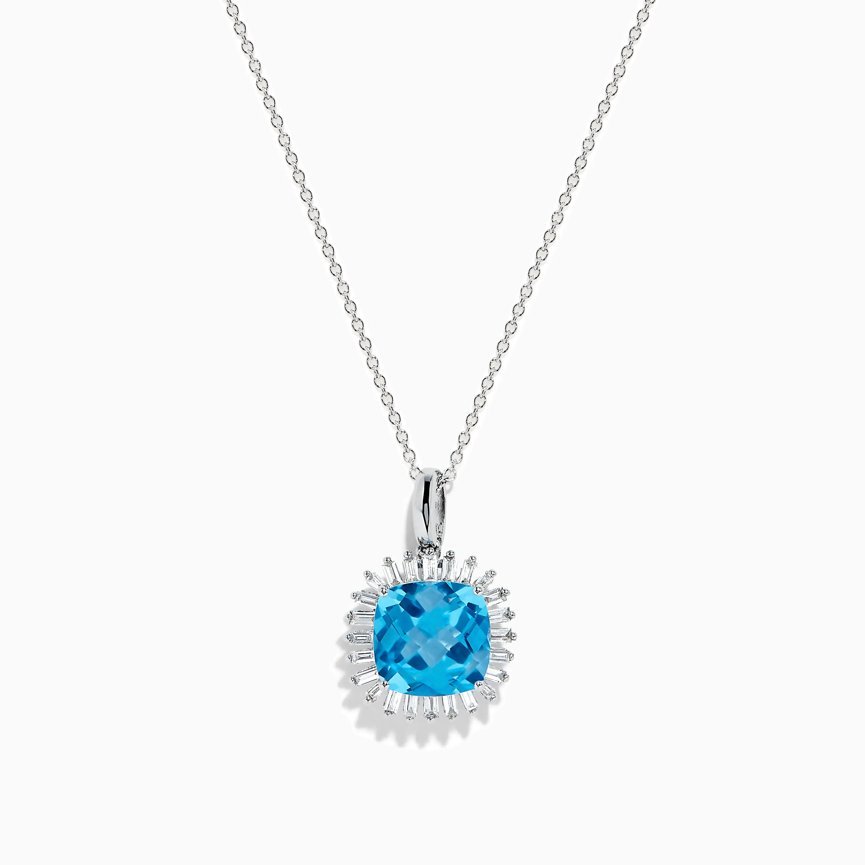 14K White Gold Blue Topaz and Diamond Pendant sold by Effy