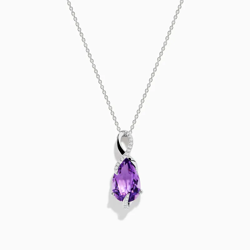 14K White Gold Amethyst and Diamond Pendant sold by Effy