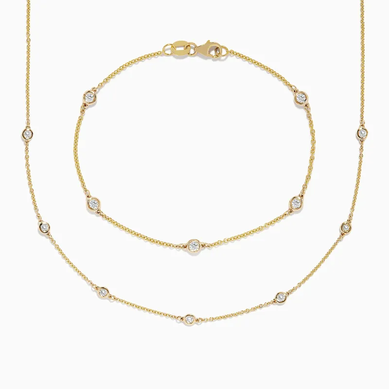 D'Oro 14K Gold Diamond Station Necklace and Bracelet Set 0.59 TCW sold by Effy