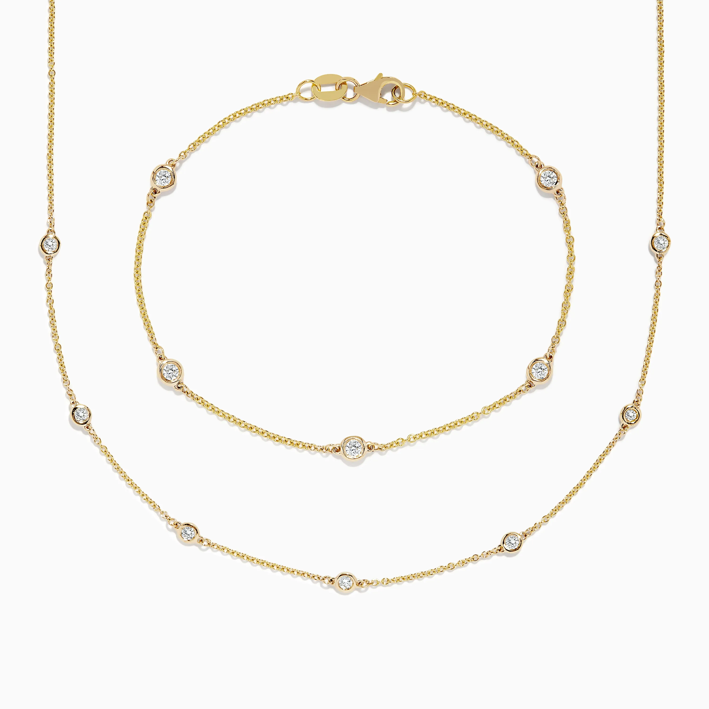 D'Oro 14K Gold Diamond Station Necklace and Bracelet Set 0.59 TCW sold by Effy
