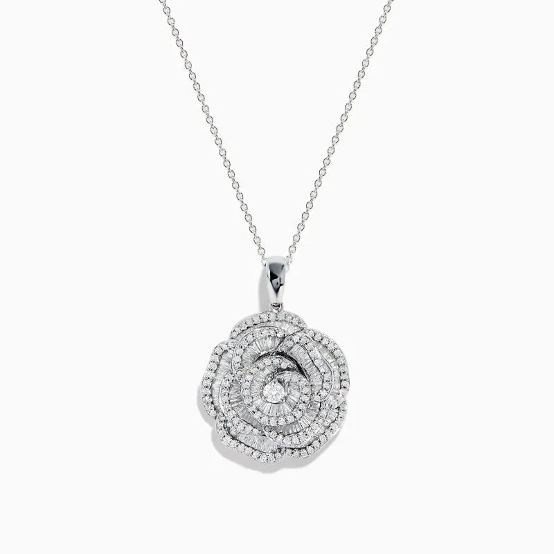 Nature 14K White Gold Diamond Flower Pendant sold by Effy