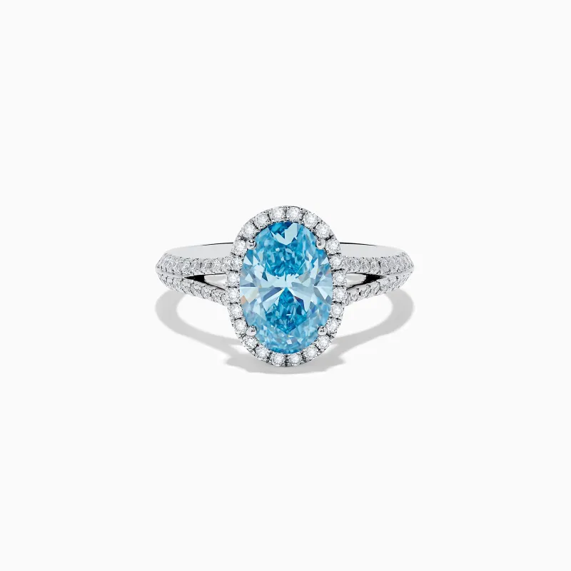 14K White Gold Lab Grown Blue and White Diamond Ring sold by Effy