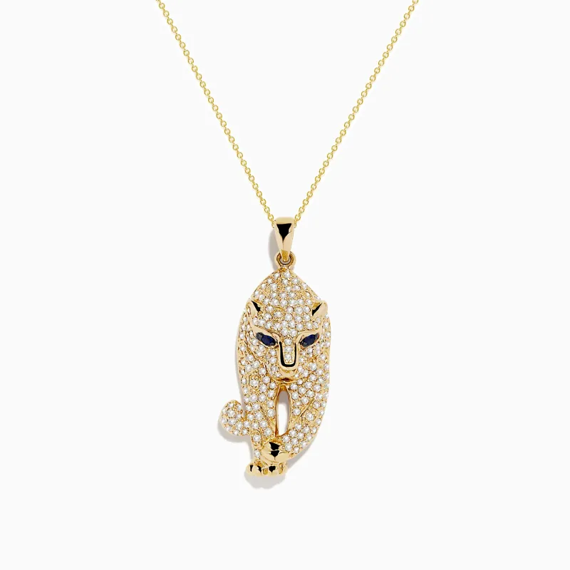 Signature 14K Yellow Gold Sapphire and Diamond Panther Necklace sold by Effy