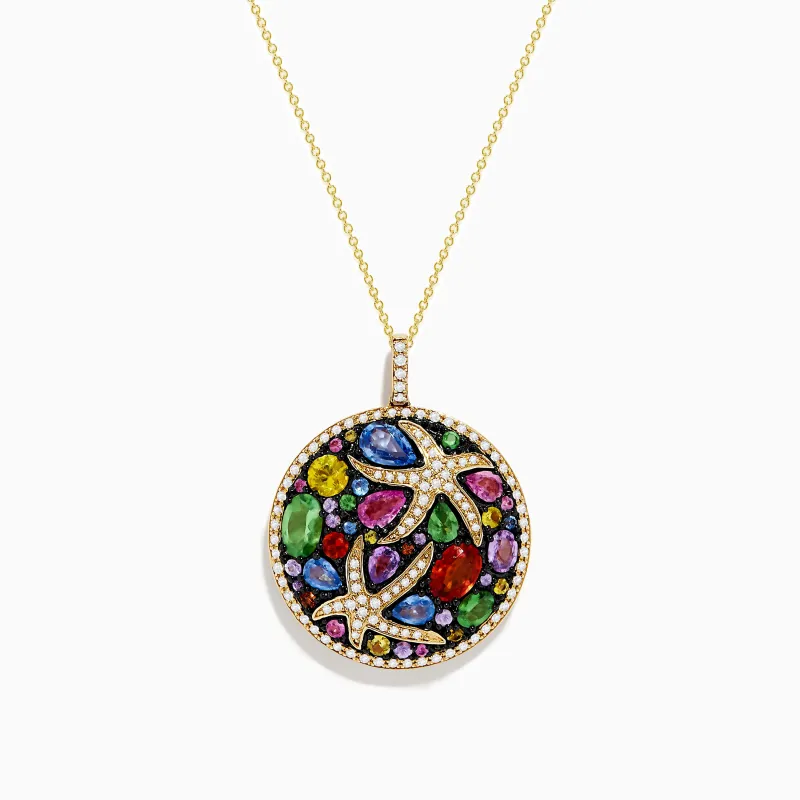 Watercolors 14K Yellow Gold Multi Sapphire and Starfish Diamond Pendant sold by Effy