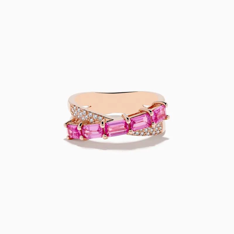 14K Rose Gold Pink Sapphire and Diamond Criss Cross Ring sold by Effy