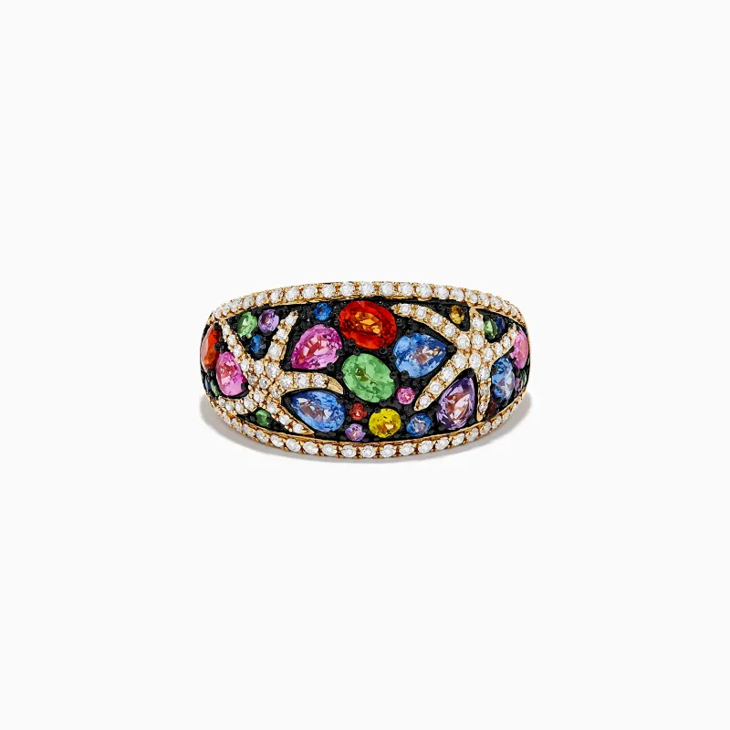 Watercolors 14K Yellow Gold Multi Sapphire and Diamond Starfish Ring sold by Effy
