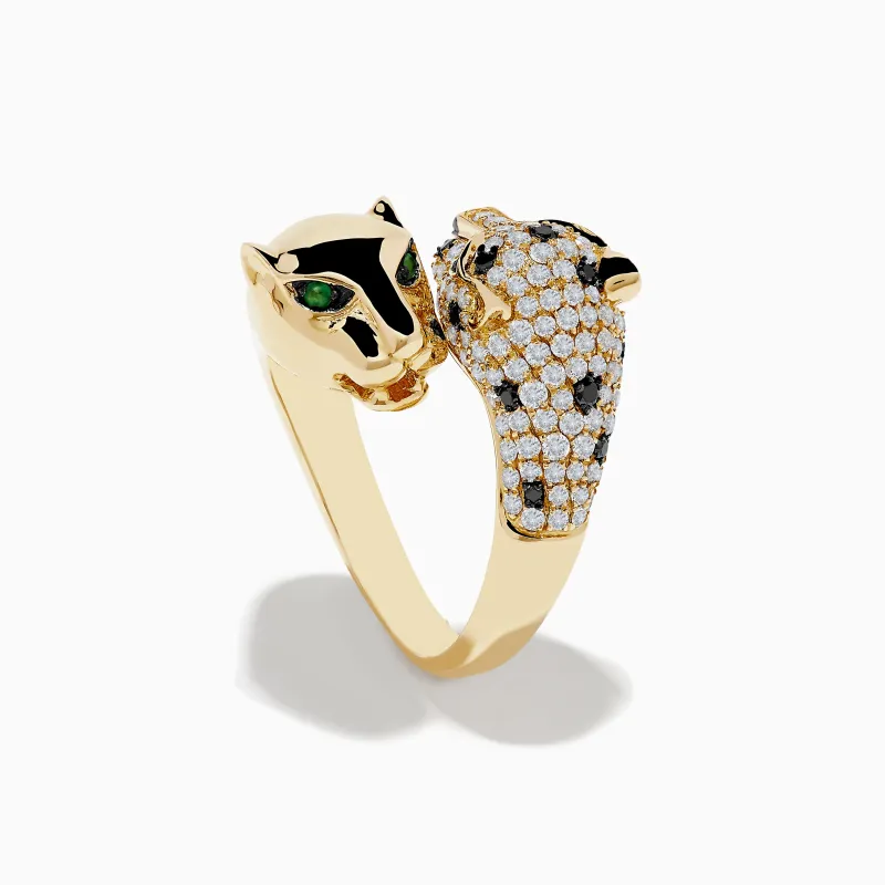 Signature 14K Yellow Gold Diamond and Emerald Double Panther Ring sold by Effy