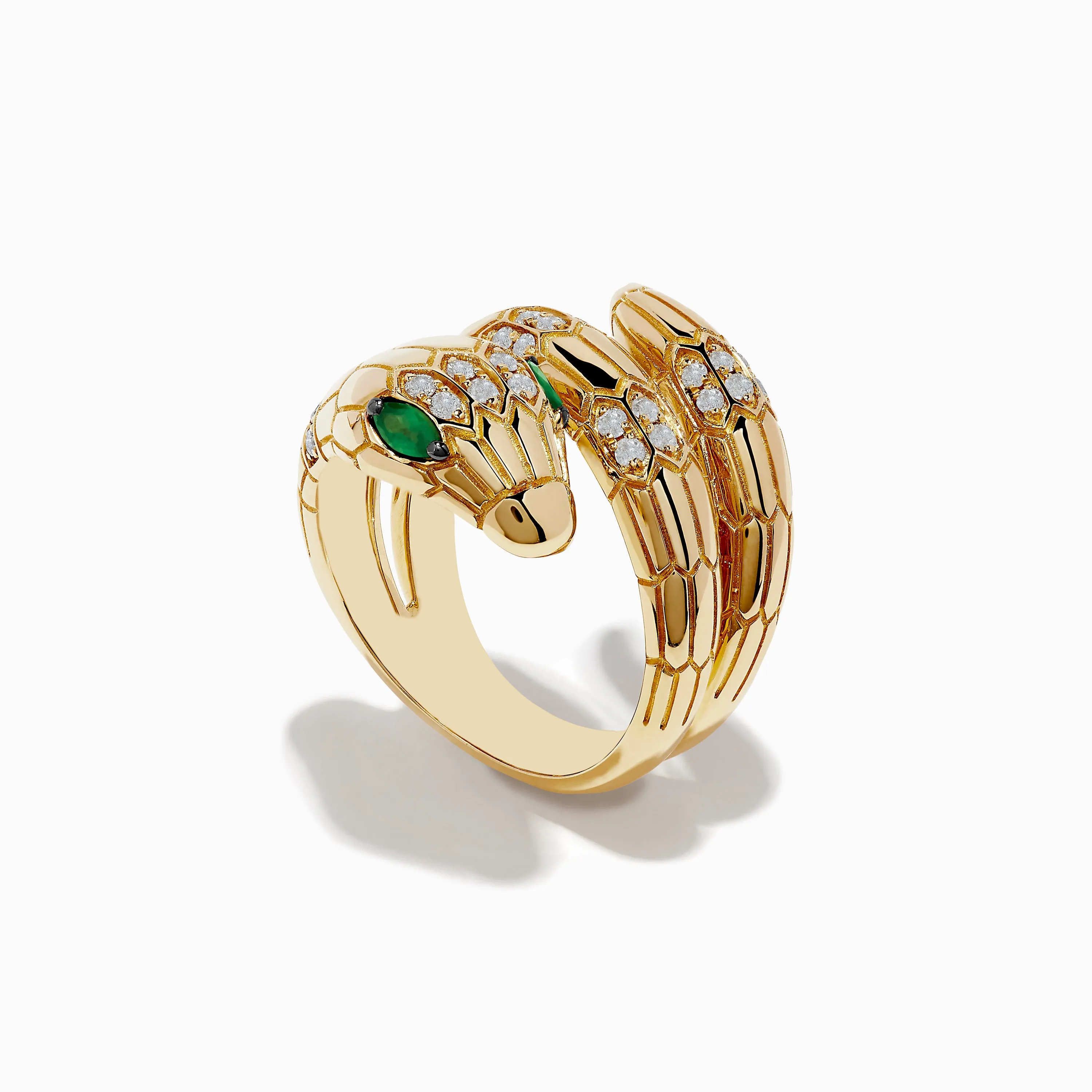 Safari 14K Yellow Gold Diamond and Emerald Snake Ring sold by Effy