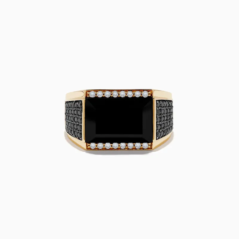 Men's 14K Yellow Gold Black and White Diamond and Onyx Ring sold by Effy