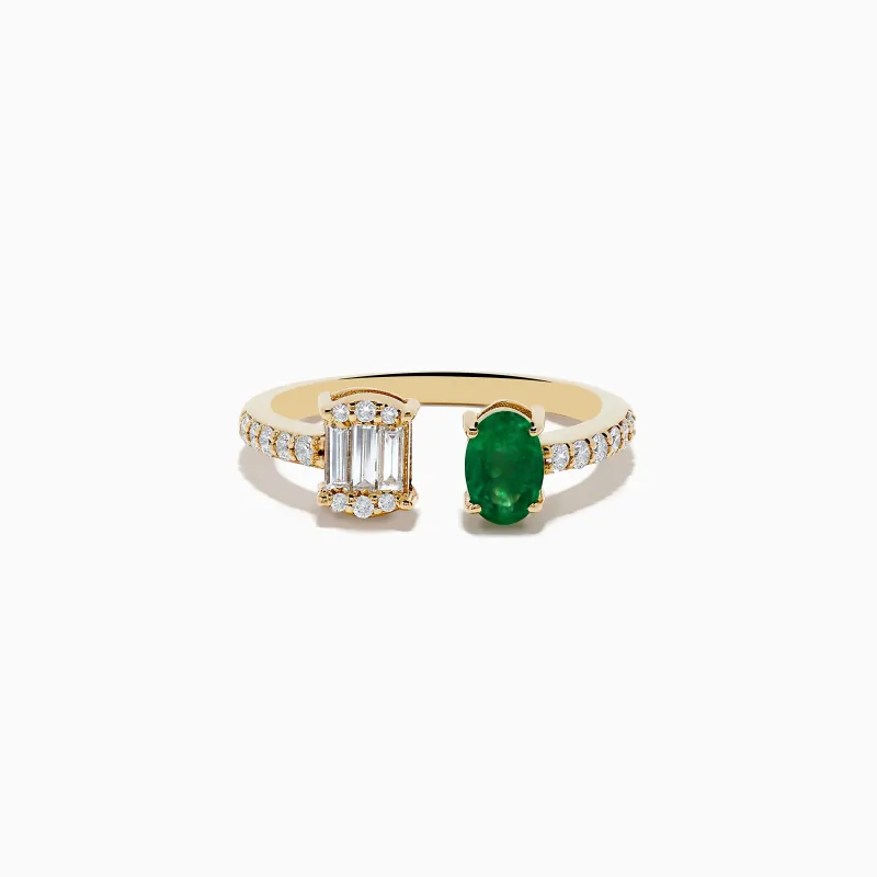14K Yellow Gold Emerald and Diamond Toi Et Moi Ring sold by Effy