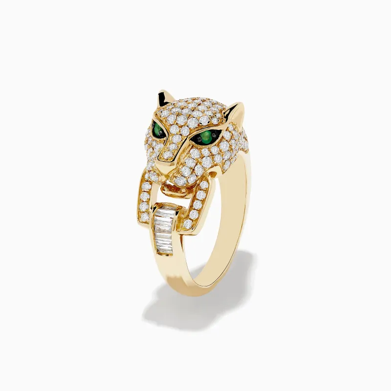 Signature 14K Yellow Gold Diamond and Emerald Panther Ring sold by Effy