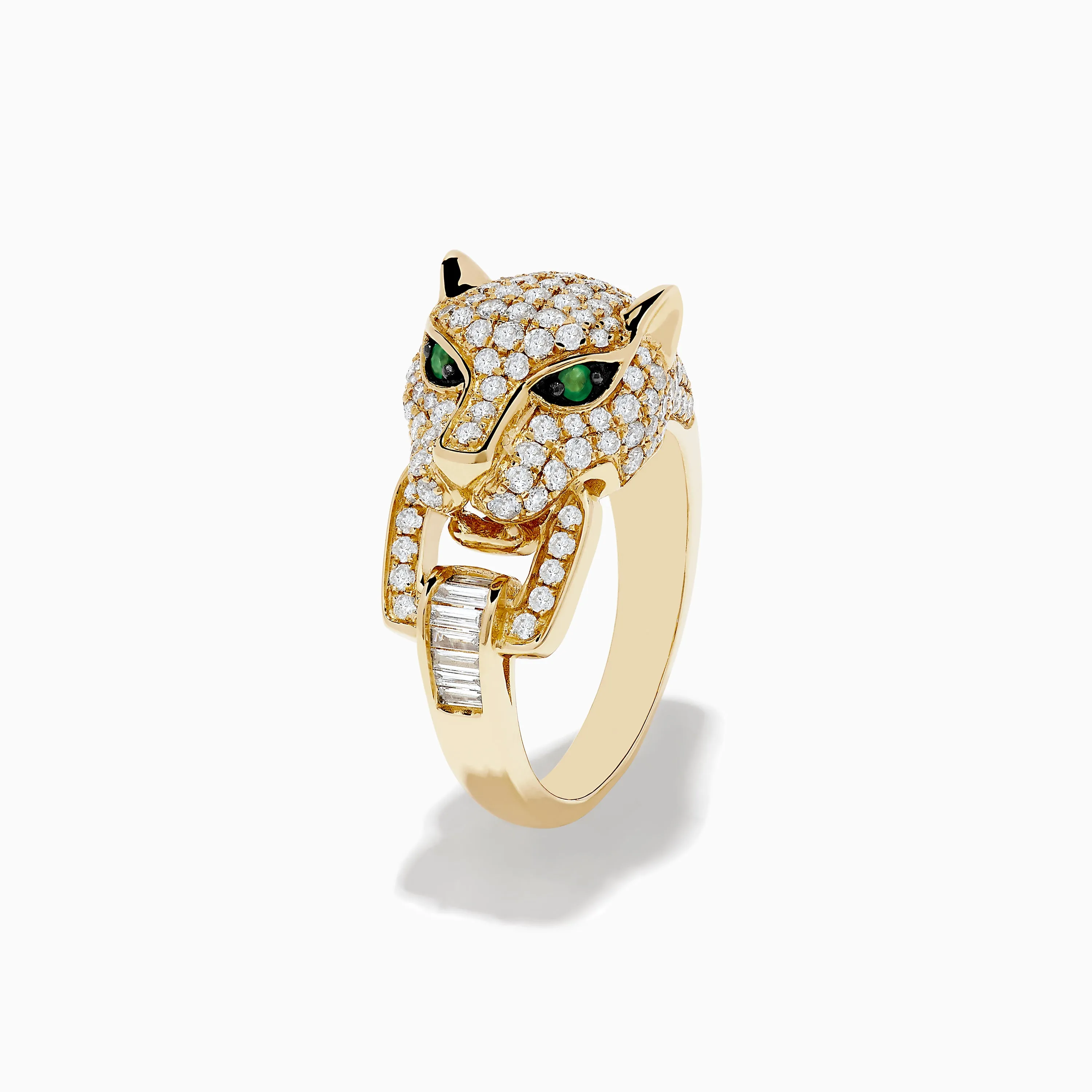 Signature 14K Yellow Gold Diamond and Emerald Panther Ring sold by Effy