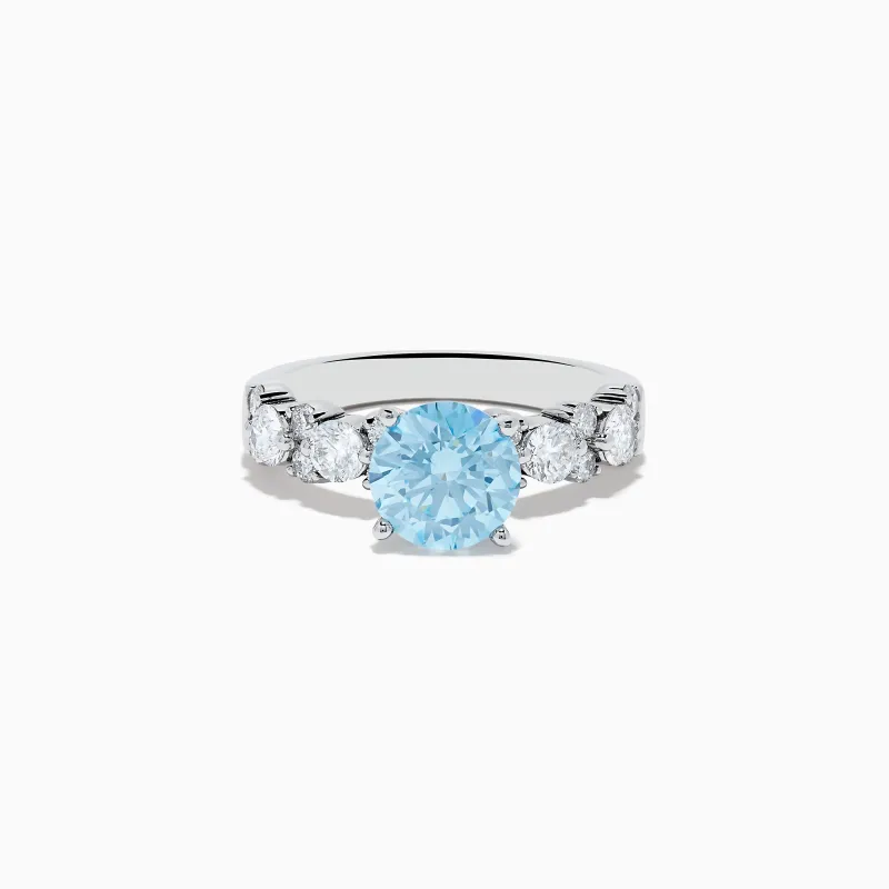 14K White Gold Lab Grown Blue and White Diamond Ring sold by Effy