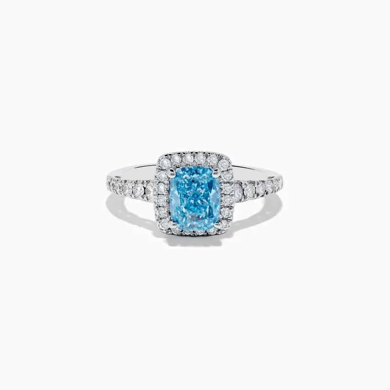 14K White Gold Lab Grown Blue and White Diamond Ring sold by Effy
