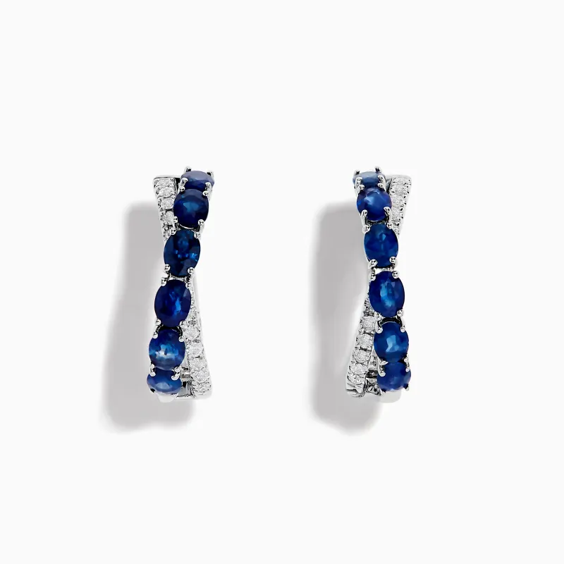 Royale Bleu 14K White Gold Blue Sapphire and Diamond Hoop Earrings sold by Effy
