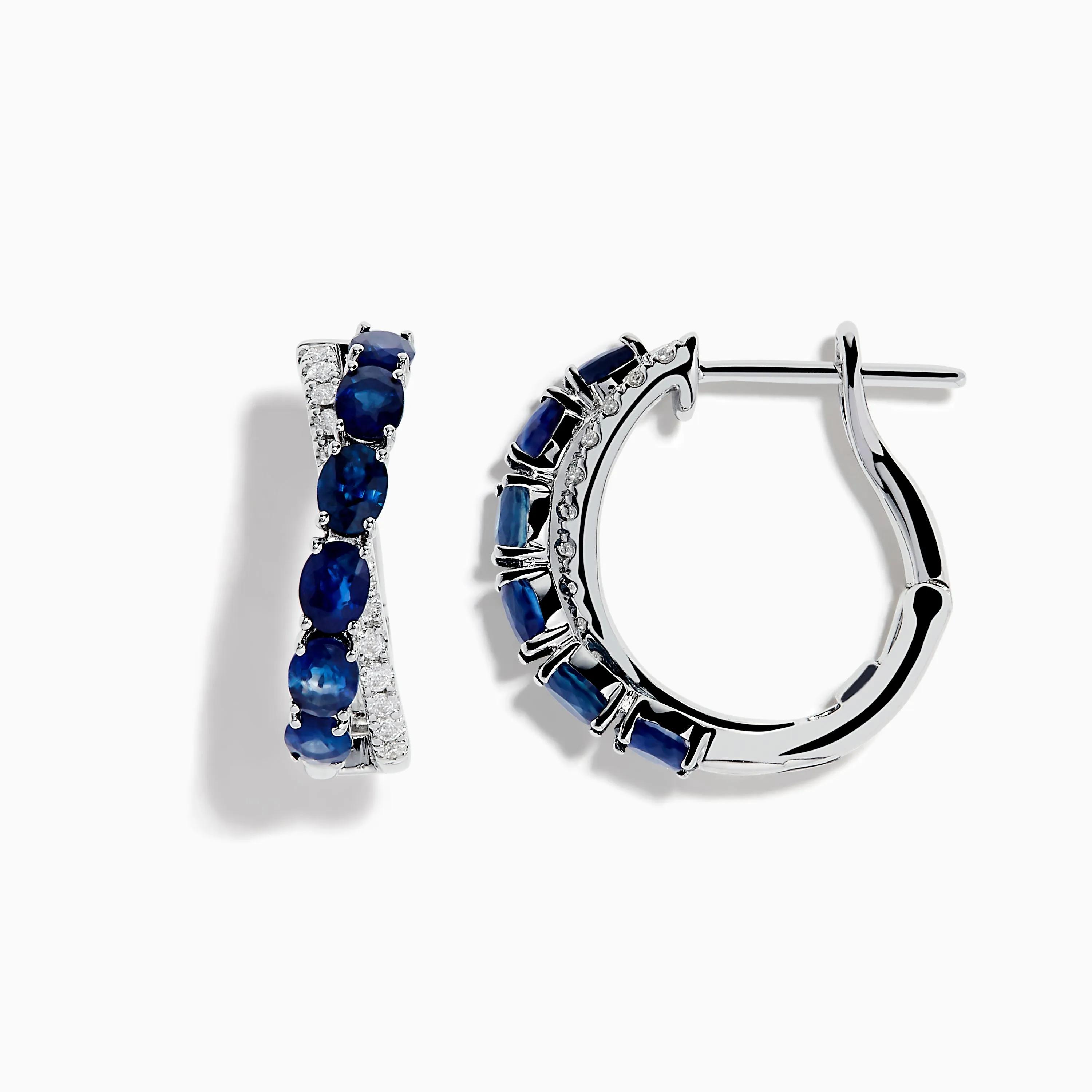Royale Bleu 14K White Gold Blue Sapphire and Diamond Hoop Earrings sold by Effy product image thumbnail 2