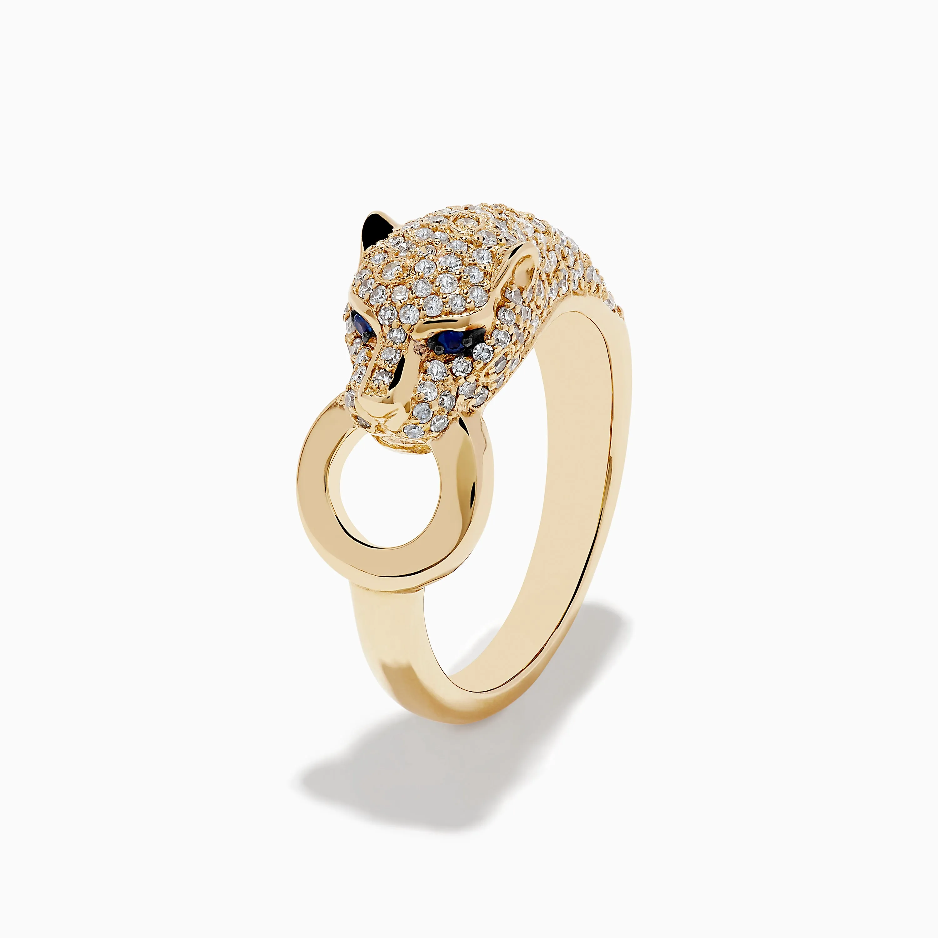 Signature 14K Yellow Gold Sapphire and Diamond Panther Ring sold by Effy