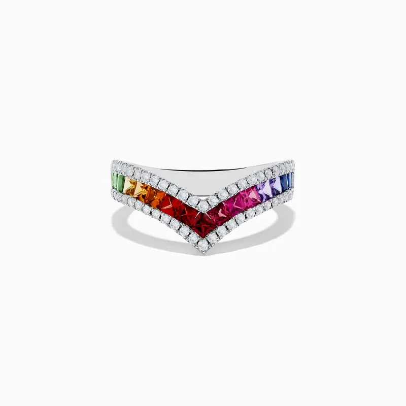 Watercolors 14K White Gold Multi Sapphire and Diamond Ring sold by Effy