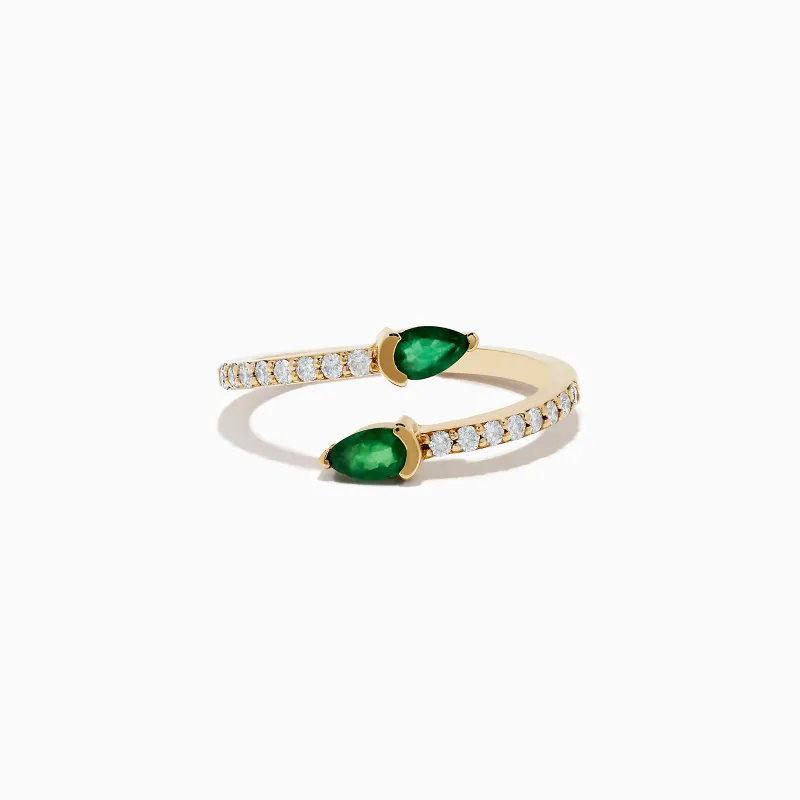 14K Yellow Gold Emerald and Diamond Bypass Ring sold by Effy