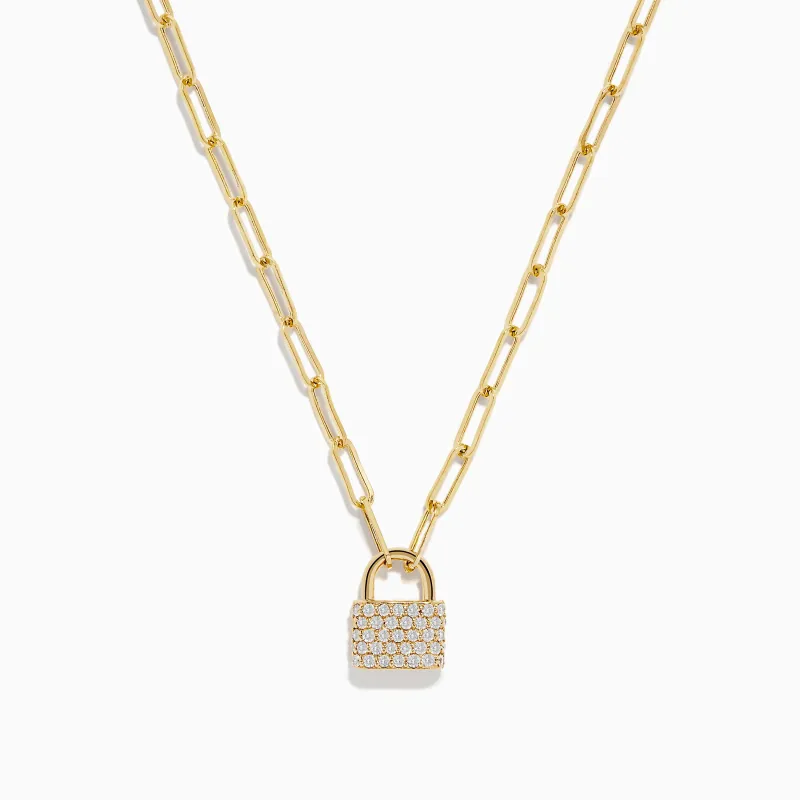 D'Oro 14K Yellow Gold Diamond Lock Pendant 0.26 TCW sold by Effy