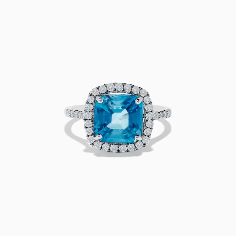 14K White Gold Blue Zircon and Diamond Ring sold by Effy