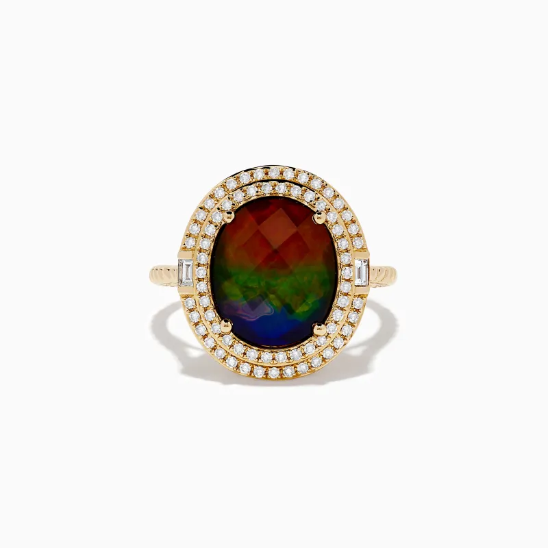 14K Yellow Gold Ammolite and Diamond Ring sold by Effy